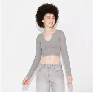 Wild Fable Seamless Ribbed Cropped Gray Long Sleeve Top Size Medium